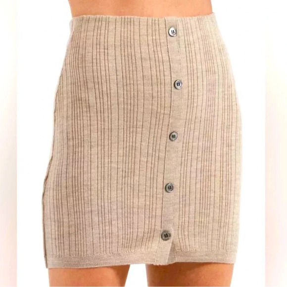 ATM Anthony Thomas Melillo | Knit Mini Skirt in Oatmeal Sparrow | Small - Picture 1 of 6
